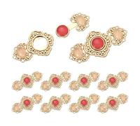 sourcing map 10 botones de costura de flores vintage con gemas, cierre de capa, ganchos y ojos, clip de cárdigan para decoración de chal de traje Cheongsam, color rojo rosa