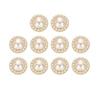 sourcing map 10 botones de perlas de imitación de color dorado y blanco de 40 L de 25 mm y 2.5 cm de plástico, cierre de repuesto para abrigos, ropa, manualidades, decoración #5