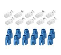 sourcing map 10 conectores de paso CAT8 RJ45, conectores RJ45 STP/FTP 8P8C chapados en oro con 10 botas azules de alivio de tensión y cable transversal para cable Ethernet de 23 AWG