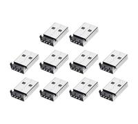 sourcing map 10 conectores USB 2.0 tipo A macho, adaptador de repuesto de reparación de 4 pines, DIP de 180 grados, puerto jack para proyectos electrónicos de bricolaje, color negro