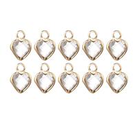 sourcing map 10 dijes de corazón chapados en oro de cristal, colgantes de metal para hacer joyas, pulseras, collares, aretes, accesorios de teléfono, llavero, manualidades, blanco, 9 x 7 mm