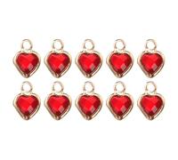 sourcing map 10 dijes de corazón chapados en oro de cristal, colgantes de metal para hacer joyas, pulseras, collares, aretes, accesorios de teléfono, llavero, manualidades, rojo, 9 x 7 mm