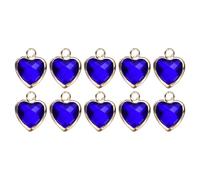 sourcing map 10 dijes de corazón chapados en oro de cristal, colgantes de metal para hacer joyas, pulseras, collares, aretes, accesorios de teléfono, llavero, manualidades, azul zafiro, 11 x 9 mm