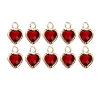 sourcing map 10 dijes de corazón chapados en oro de cristal, colgantes de metal para hacer joyas, pulseras, collares, aretes, accesorios de teléfono, llavero, manualidades, rojo oscuro, 9 x 7 mm