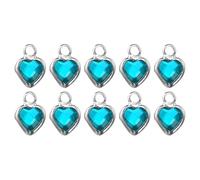 sourcing map 10 dijes de corazón chapados en plata de cristal, colgantes de metal para hacer joyas, pulseras, collares, aretes, accesorios de teléfono, llavero, manualidades, azul lago, 9 x 7 mm