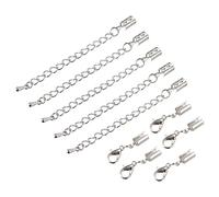 sourcing map 10 Juegos Plegables Cordón Extremos con Langosta Garra Cierres y Extensor Cadena, 1.5mm Terminadores Crimpado Tapa Cierre Puntas para Bricolaje Arte Fabricación, Plata Blanco