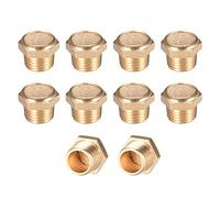 sourcing map 10 piezas Silenciador de escape de latón rosca macho de 1/4G | 19/32", Silenciador de bronce neumático de aire sinterizado hexagonal, con cuerpo de latón plano