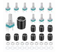 sourcing map 10 potenciómetros RK097N B50K, amplificador de sello giratorio lineal único de 3 pines, potenciómetros logarítmicos de 15 mm, eje moleteado con perilla de metal negra de 15 x 17 mm
