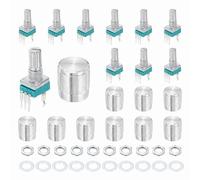 sourcing map 10 potenciómetros RK097N B50K, amplificador de sello giratorio lineal único de 3 pines, potenciómetros logarítmicos de 15 mm, eje moleteado con perilla de metal plateada de 15 x 17 mm