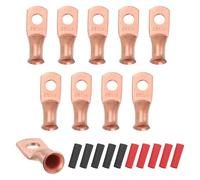 sourcing map 10 terminales de anillo de batería 6 AWG, calibre 6 de 1/4 pulgadas, conector de terminal de alambre de crimpado de cobre, tubo termorretráctil 3:1, color dorado