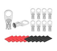 sourcing map 10 terminales de anillo tubular de 1 AWG de 1/2 pulgada, conectores de crimpado de extremo cerrado, ojales de cobre sin revestimiento con tubo termorretráctil, color plateado