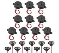sourcing map 10 unidades DC3-24 V 90 dB 2800 Hz alarma piezoeléctrica sonora sonora activa continua con conector de batería tipo T de 9 V para motocicleta, golf, coche, vehículos, alarma de coche