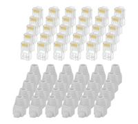 sourcing map 100 conectores de paso Cat6 RJ45, conectores RJ45 8P8C chapados en oro con 100 botas de alivio de tensión gris claro para cable Ethernet UTP sólido o trenzado
