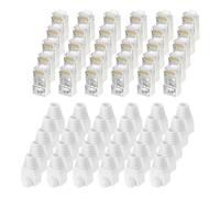 sourcing map 100 conectores de paso CAT6 RJ45, conectores RJ45 STP/FTP 8P8C chapados en oro con 100 botas blancas de alivio de tensión para cable Ethernet de 24-26 AWG