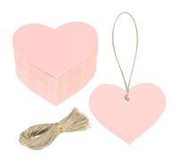 sourcing map 100 etiquetas de regalo de papel kraft con cuerda, etiquetas colgantes en blanco de 2.2 x 2.6 pulgadas, etiquetas de papel en forma de corazón, etiquetas de regalo rosa brillante para