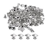 sourcing map 100 Juegos Espiga Remache, 7mm Piramidal Rápido Remache Pernos Cuadrado Punk Púas Marroquinería Decoración para Ropa Cinturones Bolsos Zapatos, Plateado Tono