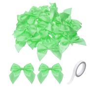 sourcing map 100 mini lazos de cinta de satén de tela de 2.8 pulgadas con cinta de doble cara para manualidades, costura, boda, fiesta de cumpleaños, color verde