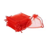 sourcing map 100uds Organza Bolsas 10x12cm Cordón Favor Bolsas Transparente Malla Bolsa para Regalo Joyería Boda Fiesta Navidad Dulces Rojo