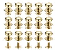 sourcing map 10mm Bola Cabeza Perno Remaches Tornillo Espalda, 15 Paquete Redondo Cabeza Botón Pezón Remache para Bricolaje Cuero Artesanía Bolso Cinturón, Claro Dorado