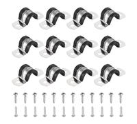 sourcing map 12 abrazaderas de cable de 14 mm, acero inoxidable 304 con revestimiento de goma, abrazaderas de cable aisladas, correa de tubo con tornillos M4 x 20 mm para instalación de cables de