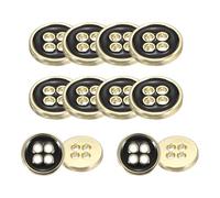 sourcing map 12 botones de costura de metal, 10 mm, 4 agujeros, redondos, vintage, adornos para coser en abrigos, camisas, jeans, manualidades, decoración de ropa, dorado y negro