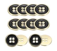 sourcing map 12 botones de costura de metal, 17,5 mm, 4 agujeros, redondos, vintage, adornos para coser en abrigos, camisas, jeans, manualidades, decoración de ropa, dorado y negro