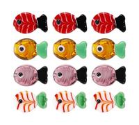 sourcing map 12 cuentas de pescado esmaltadas de cristal, hechas a mano, cuentas de animales marinos del océano para hacer joyas, pulseras, collares, manualidades, verde/rojo/dorado/morado