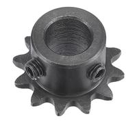 sourcing map 12 Dientes Piñón Tipo B Único Filamento 1/4" Paso, 10mm Calibre Negro Óxido C45 Carbono Acero con 2 Fijación Tornillos para ISO 04C