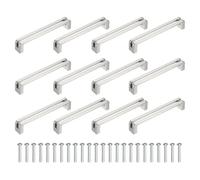 sourcing map 12 manijas de gabinete de cocina, agujero central de 128 mm, tiradores de gabinete de aleación de zinc con tornillos para armario, tocador, armario, color plateado cepillado