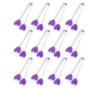 sourcing map 12 mini pinzas de silicona, 12 cm en forma de corazón, pequeñas pinzas para alimentos con mango de acero inoxidable, puntas antideslizantes resistentes al calor para cocina, dulces