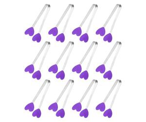 sourcing map 12 mini pinzas de silicona, 12 cm en forma de corazón, pequeñas pinzas para alimentos con mango de acero inoxidable, puntas antideslizantes resistentes al calor para cocina, dulces
