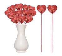 sourcing map 12 palillos con purpurina en forma de corazón con forma de corazón con forma de corazón para decoración de San Valentín, boda, suministros de jarrón, arreglos florales, manualidades (rojo