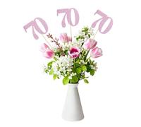 sourcing map 12 palitos de centro de mesa de 70 cumpleaños, con purpurina, decoración para cupcakes, decoración de cumpleaños, aniversario, color rosa