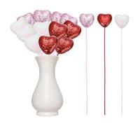 sourcing map 12 púas con purpurina en forma de corazón con forma de corazón con corazones de espuma florales, palitos brillantes para el día de San Valentín, decoración de boda, suministros de jarrón
