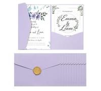 sourcing map 12 sobres de bolsillo A7 con adhesivo de cera de sellado dorado de 5 x 7 pulgadas, tarjetas de invitación de boda de tres pliegues para boda, cumpleaños, aniversario, graduación, bolsillo