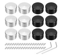 sourcing map 12 tapas de botón de pedal de guitarra, cubierta superior de metal de 3/8 pulgadas para botones de pedal de efectos de guitarra, plateado, negro