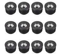 sourcing map 12uds Inserciones para Redondos Tubos con M8 Rosca, para 22mm/0,87" OD Redondo Tubo, Redondo Negro Plástico Tapón Rueda Inserción Silla Extremo Tapas Muebles Pata Tapón