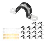 sourcing map 15 abrazaderas de correa de tubo, 25 mm, abrazadera de cable de goma acolchada de goma 304 de acero inoxidable 304, soporte de tubo con tornillos para gestión de cables HVAC de tuberías