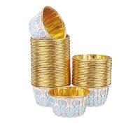 sourcing map 150 forros para hornear cupcakes, 3.5 onzas, moldes dorados para hornear, estilo bohemio, para fiestas de cumpleaños, azul/blanco