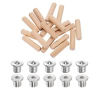 sourcing map 150 pasadores de madera de 3/8 x 1-9/16 pulgadas, pines ranurados rectos de madera dura con 10 tapones de transferencia centrales de espiga hueca sólida para carpintería de muebles