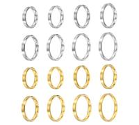 sourcing map 16 anillos de acero inoxidable, 4 mm, lisos, tamaño 6/7/8/9/10/11/12/13 mate cepillado para hombres y mujeres, dorado/plata