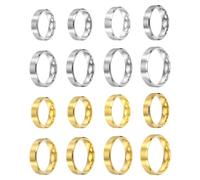 sourcing map 16 anillos de acero inoxidable, 6 mm, lisos, tamaño 6/7/8/9/10/11/12/13, curvas de boda cepilladas mate para hombres y mujeres, dorado/plateado