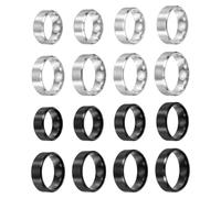 sourcing map 16 anillos de acero inoxidable, 8 mm, lisos, tamaño 6/7/8/9/10/11/12/13, curvaturas de boda cepilladas mate para hombres y mujeres, negro/plateado