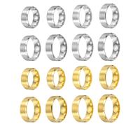 sourcing map 16 anillos de acero inoxidable, 8 mm, lisos, tamaño 6/7/8/9/10/11/12/13 mate cepillado para hombres y mujeres, dorado/plata