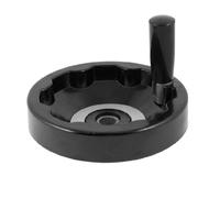 sourcing map 16mm X 150mm Interior Ondulado Mano Rueda Negro con Plegable Giratorio Mango