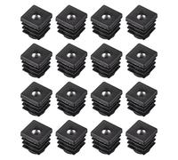 sourcing map 16uds Inserciones para Cuadrados Tubos con M6 Rosca, para 0,59" x0,59 OD Cuadrado Tubo, Cuadrado Negro Plástico Tapón Rueda Inserción Silla Extremo Tapas Muebles Pata Tapón