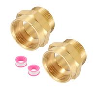sourcing map 2 accesorios de tubería de latón, conector hexagonal de latón macho NPT de 1 pulgada hembra x 1 pulgada, adaptador de tubería hembra de 1 a 1 pulgada con PTFE y juntas, tono dorado