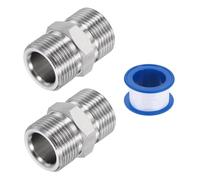 sourcing map 2 adaptadores de lavadora a presión, M22 de 14 mm macho a M22 de 14 mm macho, accesorios de conexión rápida, adaptador giratorio de acero inoxidable con cinta selladora para mangueras de