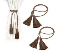 sourcing map 2 alzapaños de cortina con borlas, alzapaños de cortina con borla, cuerda trenzada decorativa para el hogar, dormitorio, baño y oficina, cortinas de ventana, color marrón