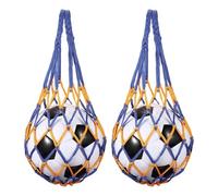 sourcing map 2 bolsas de red de baloncesto, soporte de nailon para balón de fútbol, portátil, multifuncional, bolsa de malla para almacenamiento de pelotas de baloncesto, fútbol, rugby, amarillo/azul
